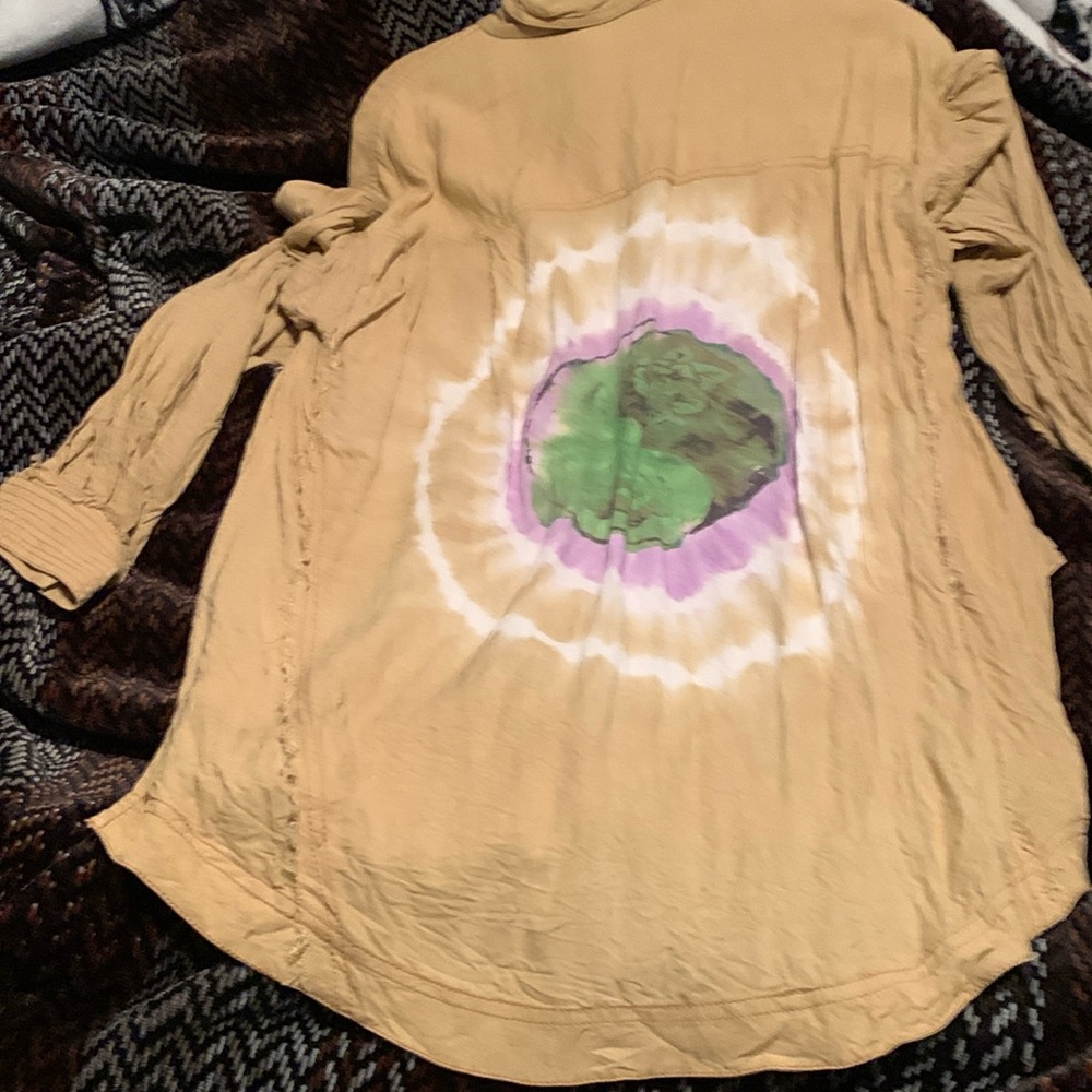 Free People WTF Yin Yang Tie Dye Graphic Buttondown S